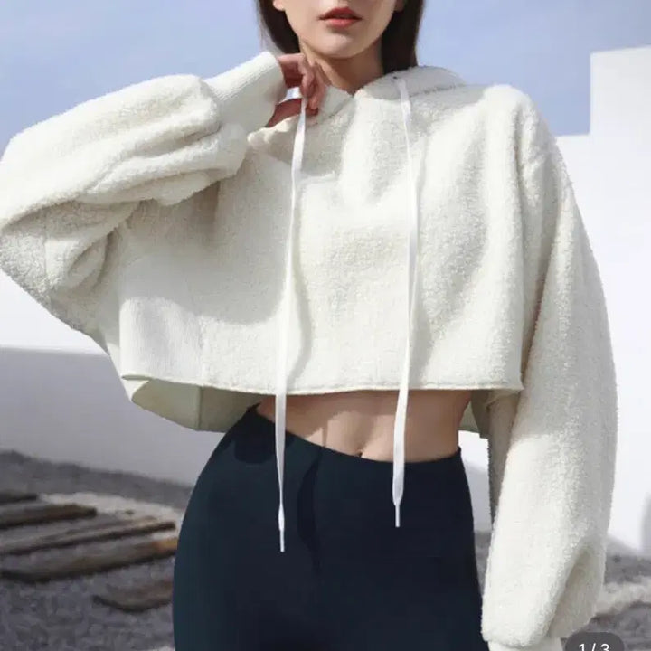 [BUNJANG] GrandeLine Teddy Bear Crop Hoodie Beige / 그란데라인 테디베어 크롭 후드티 베이지