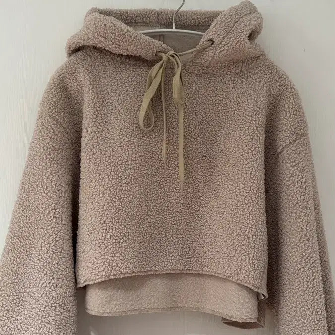 [BUNJANG] GrandeLine Teddy Bear Crop Hoodie Beige / 그란데라인 테디베어 크롭 후드티 베이지