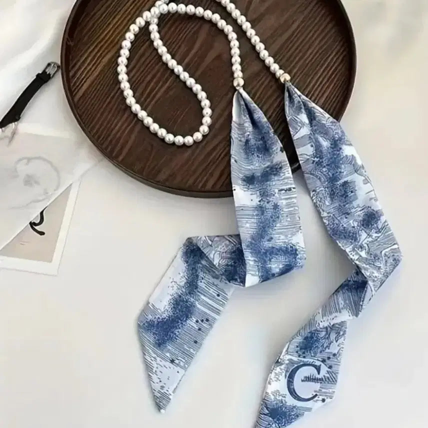 [BUNJANG] Pearl Necklace Scarf (New) / 진주 목걸이 스카프(새상품)