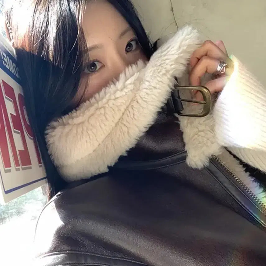 [BUNJANG] Ablie Brown Leather Jacket with Fur Trimming / 고퀄 양털 무스탕 레더 자켓 퍼 트리밍 에이블리 수입의류 교신