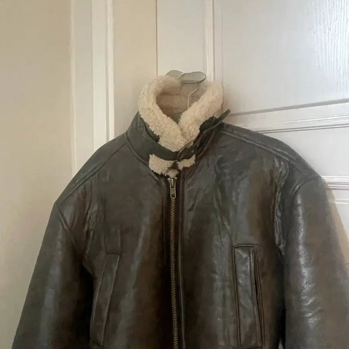[BUNJANG] Ablie Brown Leather Jacket with Fur Trimming / 고퀄 양털 무스탕 레더 자켓 퍼 트리밍 에이블리 수입의류 교신