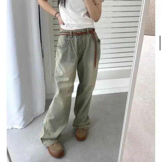 [BUNJANG] IZIZ Smoking Pants Zigzag Wide Jeans / 새상품) 이즈이즈 스모킹 팬츠 청바지 와이드팬츠 지그재그 릿킴