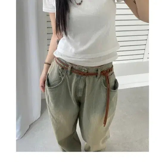 [BUNJANG] IZIZ Smoking Pants Zigzag Wide Jeans / 새상품) 이즈이즈 스모킹 팬츠 청바지 와이드팬츠 지그재그 릿킴