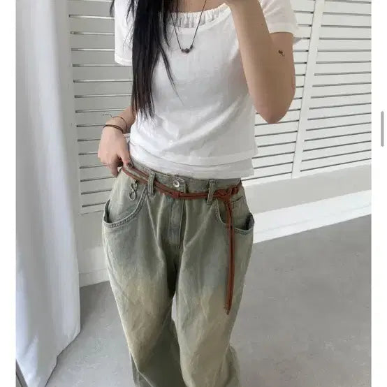 [BUNJANG] IZIZ Smoking Pants Zigzag Wide Jeans / 새상품) 이즈이즈 스모킹 팬츠 청바지 와이드팬츠 지그재그 릿킴