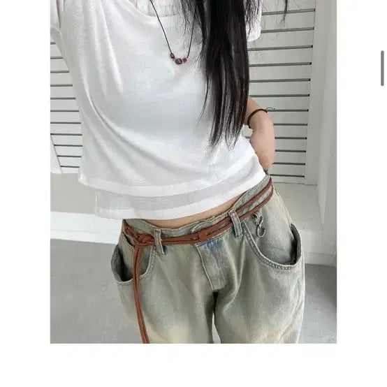 [BUNJANG] IZIZ Smoking Pants Zigzag Wide Jeans / 새상품) 이즈이즈 스모킹 팬츠 청바지 와이드팬츠 지그재그 릿킴