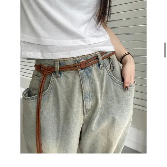 [BUNJANG] IZIZ Smoking Pants Zigzag Wide Jeans / 새상품) 이즈이즈 스모킹 팬츠 청바지 와이드팬츠 지그재그 릿킴