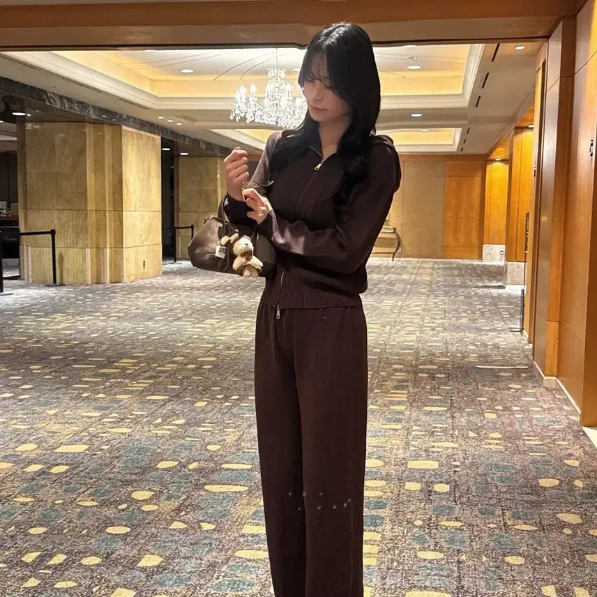 [BUNJANG] Brown Two-Piece Set / 브라운 보들 투피스