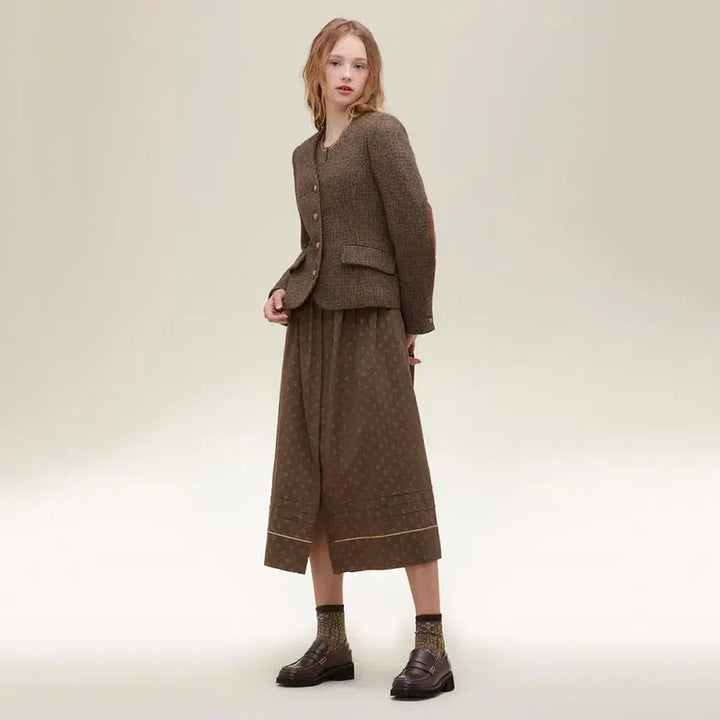 [BUNJANG] Thursday Island Wool Check Elbow Patch Slim V-Neck Jacket / 써스데이아일랜드 22년 울 자켓 체크 엘보패치 슬림 브이넥 코트 컨추리