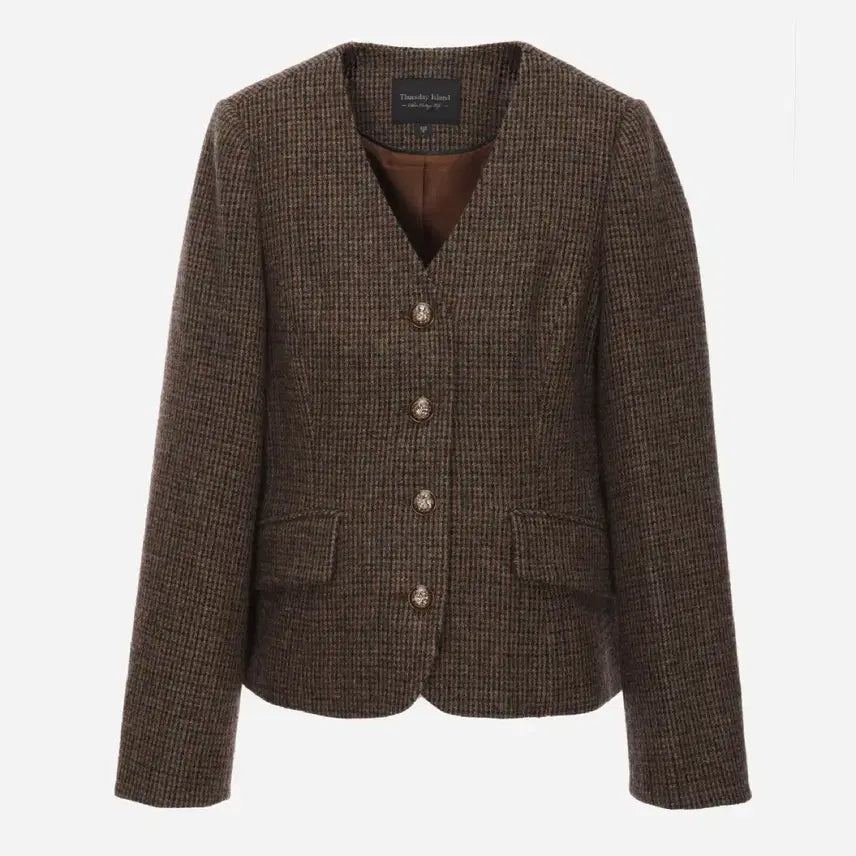 [BUNJANG] Thursday Island Wool Check Elbow Patch Slim V-Neck Jacket / 써스데이아일랜드 22년 울 자켓 체크 엘보패치 슬림 브이넥 코트 컨추리