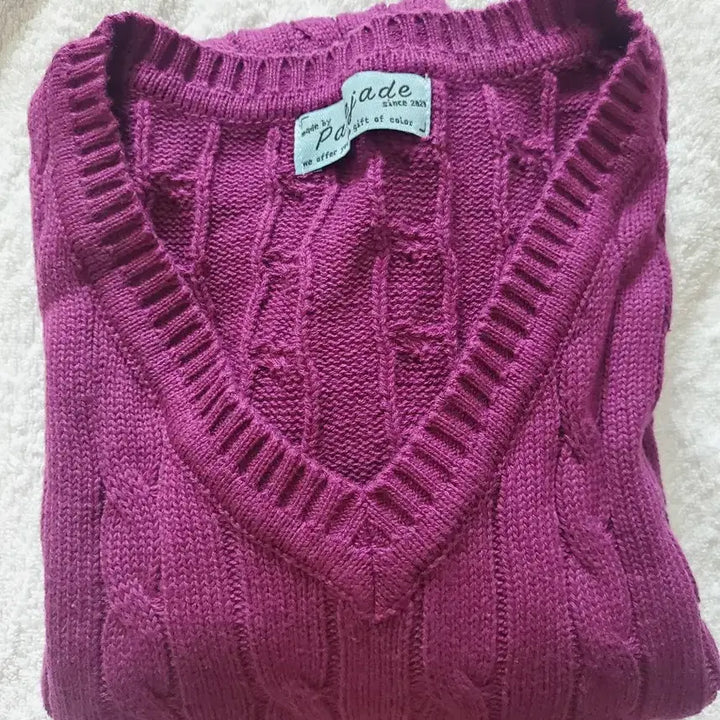 [BUNJANG] Pale Jade Cable Knit Sweater / 페일제이드 브이넥 니트 케이블니트 퍼플 코발트블루