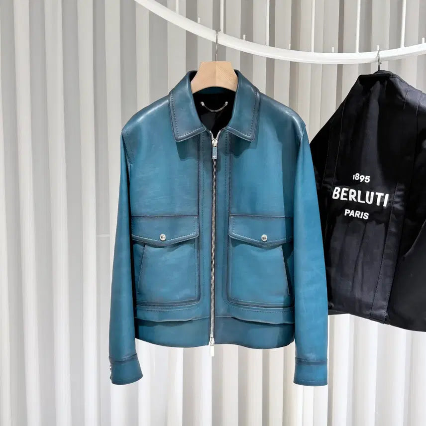 [SOLD OUT] ( S+ / 50 ) 벨루티 파티나 송아지 가죽 블루 레더 자켓