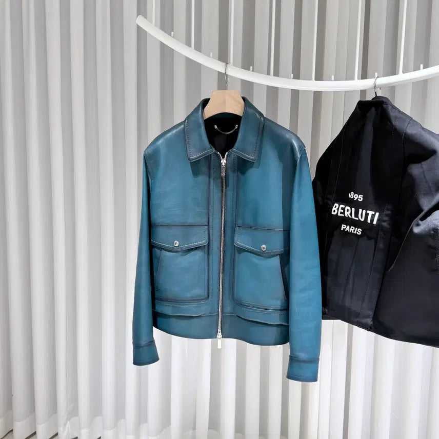 [SOLD OUT] ( S+ / 50 ) 벨루티 파티나 송아지 가죽 블루 레더 자켓