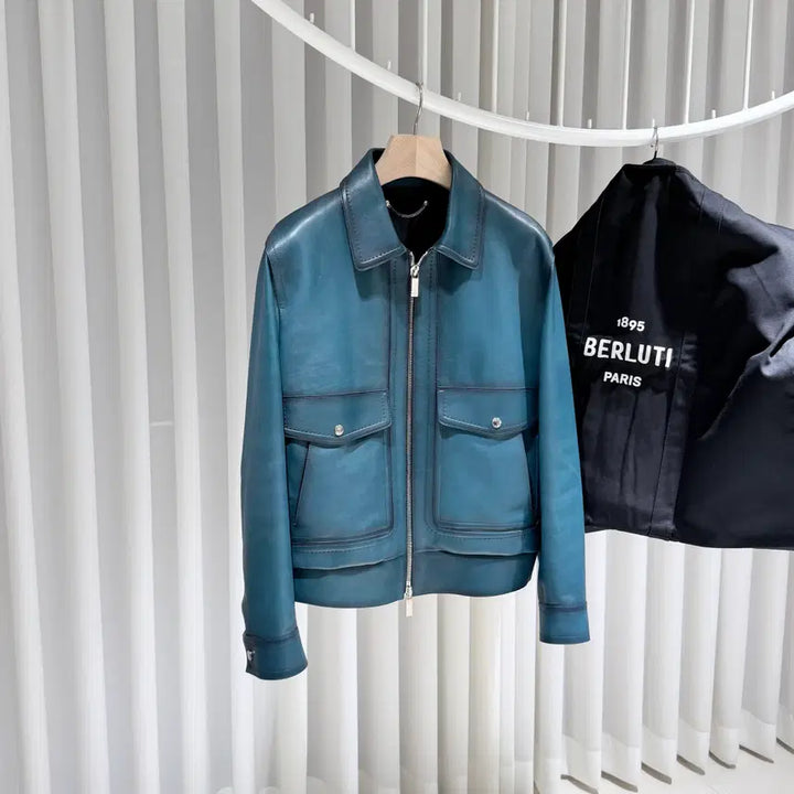 [SOLD OUT] ( S+ / 50 ) 벨루티 파티나 송아지 가죽 블루 레더 자켓