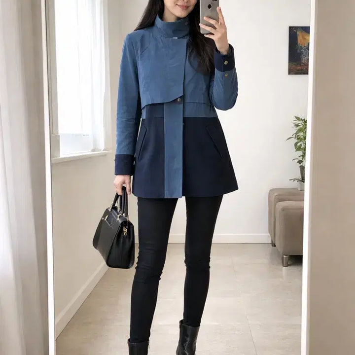 [BUNJANG] G-Cut High-Neck Color Block Coat / 지컷 울 배색 하이넥 코트 66 / 고급스러운 세미오피스룩