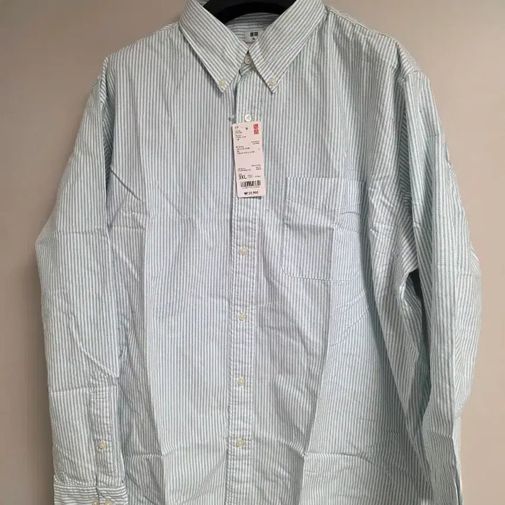 [BUNJANG] Uniqlo Oxford Stripe Shirt Green 3XL / 유니클로 옥스포드 스트라이프 셔츠 그린 3XL