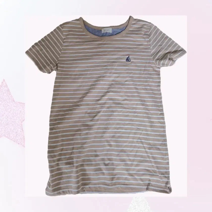 [BUNJANG] Vintage Beige Stripe Short Sleeve T-Shirt / 일본빈티지 베이지 스트라이프 반팔 티셔츠