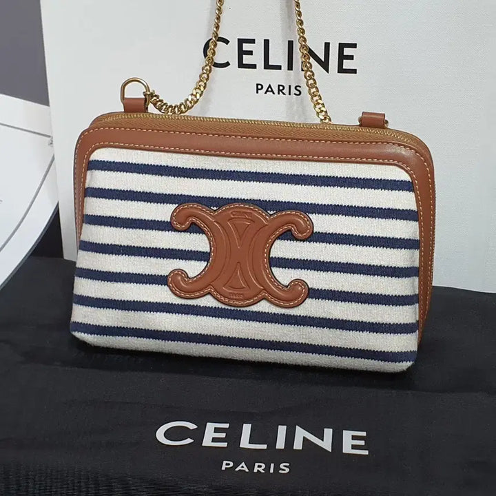 [BUNJANG] Celine Triomphe Chain Bag Striped / 셀린느 트리옹프 체인백 (새상품급 급처)