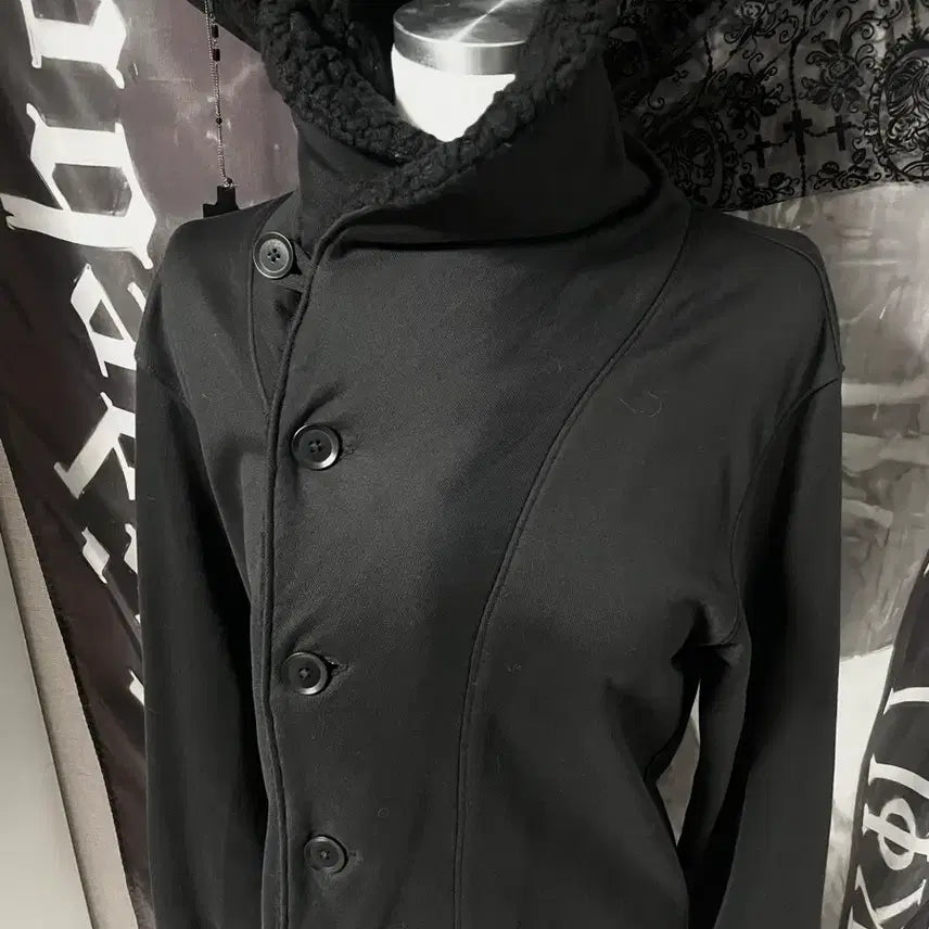 [BUNJANG] Yohji Yamamoto Y-3 High Neck Asymmetric Button Sweat Cardigan Black / 요지야마모토 Y3 하이넥 비대칭 버튼 스웻 가디건 블랙 무채색 유니섹스