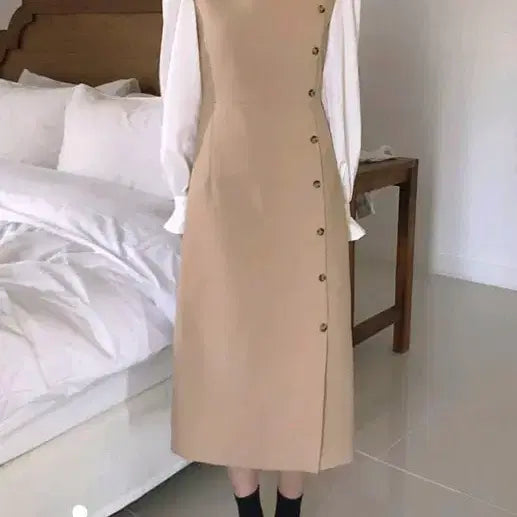 [BUNJANG] J.Elf Beige Rienne Long Dress / 제이엘프 베이지 리엔느 롱 원피스
