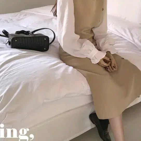 [BUNJANG] J.Elf Beige Rienne Long Dress / 제이엘프 베이지 리엔느 롱 원피스