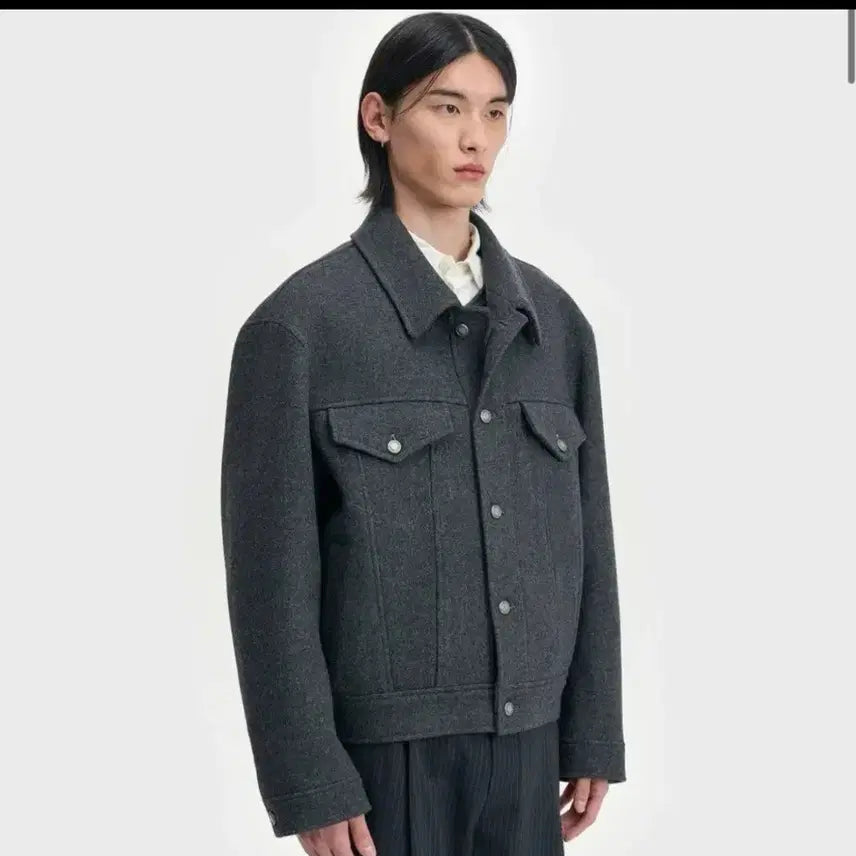 [BUNJANG] Vellie City Wool Trucker Jacket Mélange Grey / 벨리에 시티울트러커자켓 멜란지그레이