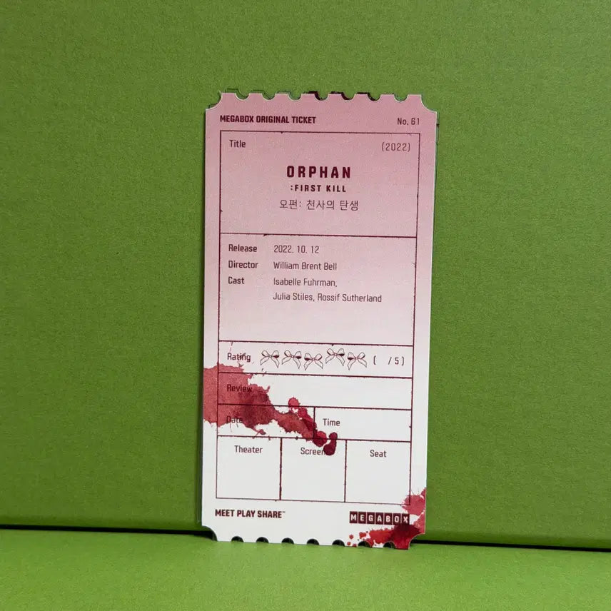 [BUNJANG] Orphan: First Kill Original Movie Ticket / 오펀 천사의 탄생 오리지널 티켓 오티