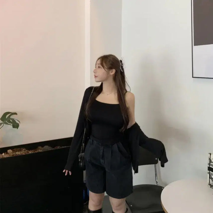 [BUNJANG] Flatper Mochi6 Multi Rolling Tank Top and Cardigan Set / 플랫퍼 MADE 모찌6 멀티 굴림 나시 + 양면 단추 가디건 세트