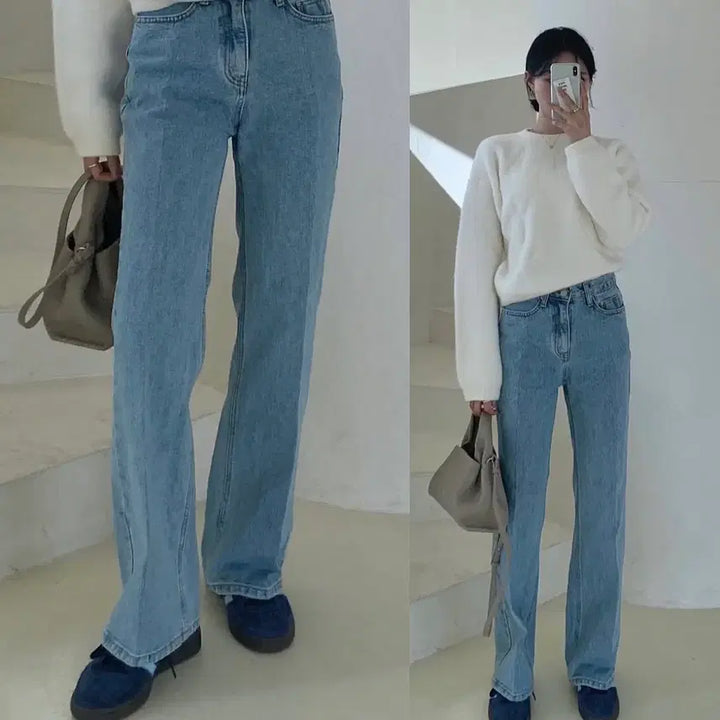 [BUNJANG] Wide Leg Denim Pants (Medium Blue) / [새상품] 중청 와이드 데님팬츠