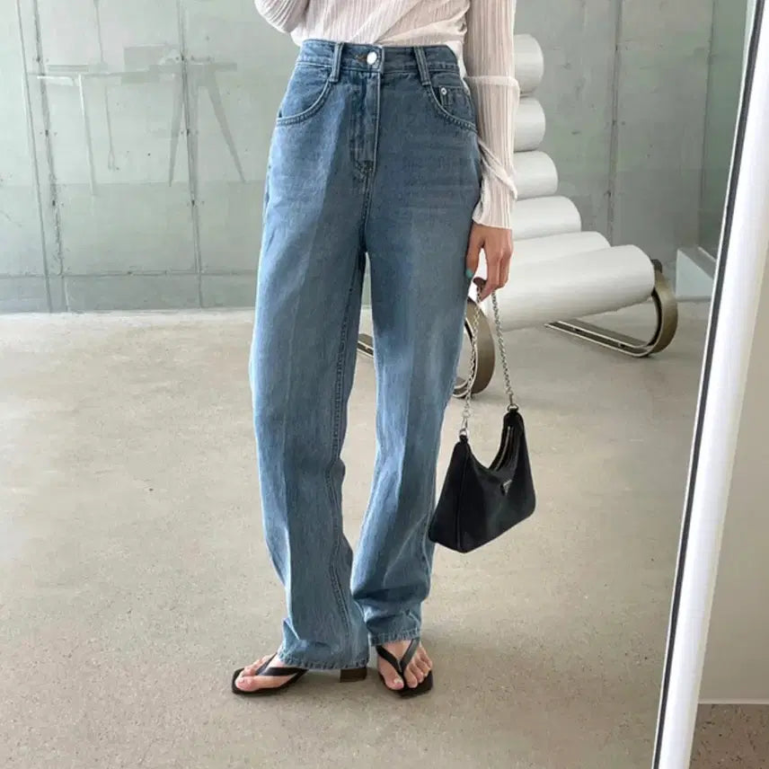 [BUNJANG] Wide Leg Denim Pants (Medium Blue) / [새상품] 중청 와이드 데님팬츠