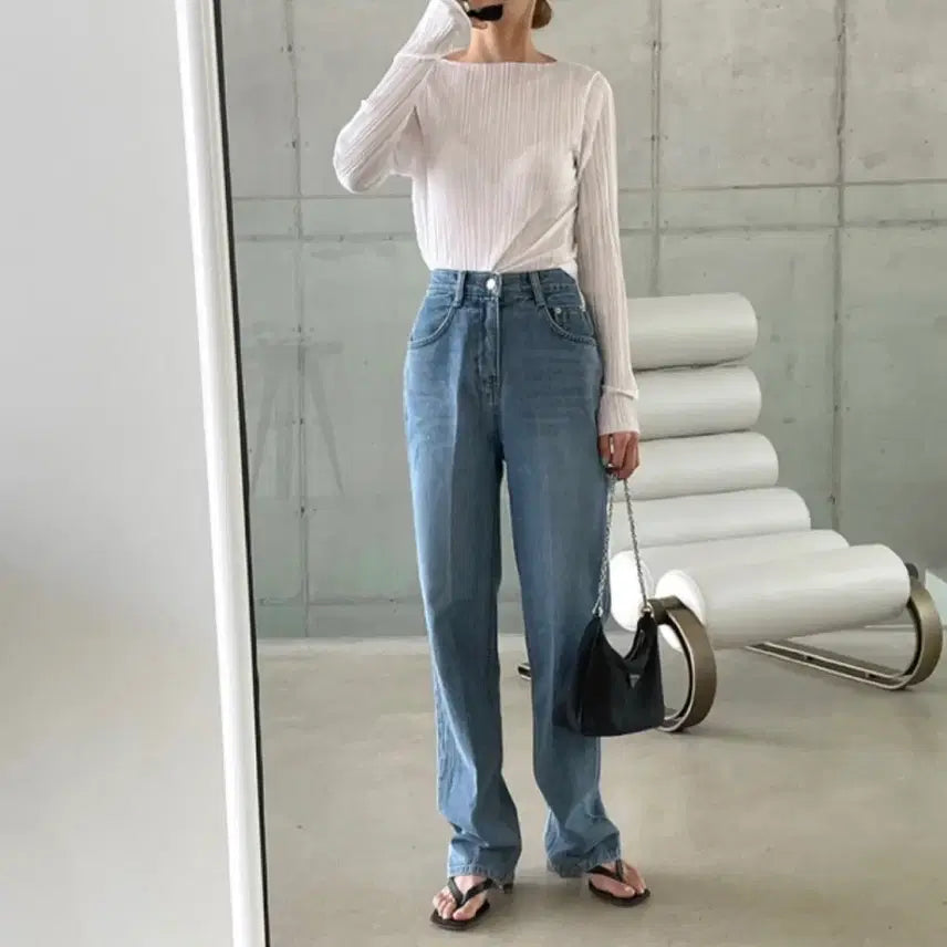 [BUNJANG] Wide Leg Denim Pants (Medium Blue) / [새상품] 중청 와이드 데님팬츠