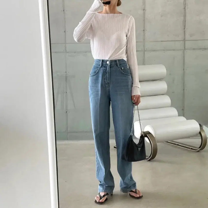 [BUNJANG] Wide Leg Denim Pants (Medium Blue) / [새상품] 중청 와이드 데님팬츠