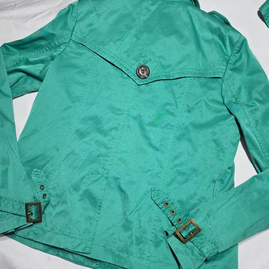 [BUNJANG] VOV Emerald Green Double Breasted Short Trench Jacket / [보브] 에메랄드 그린 더블 브레스티드 숏 트렌치 자켓 VI1JK25