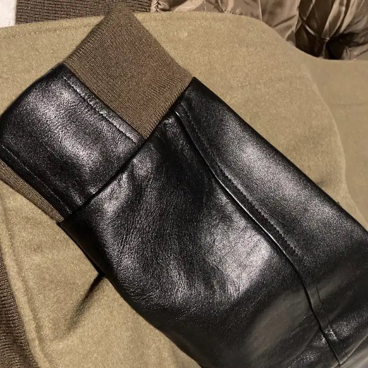 [BUNJANG] Lad Musician Leather Sleeve Wool Varsity Jacket / 라드 뮤지션 레더 슬리브 울 바시티 자켓