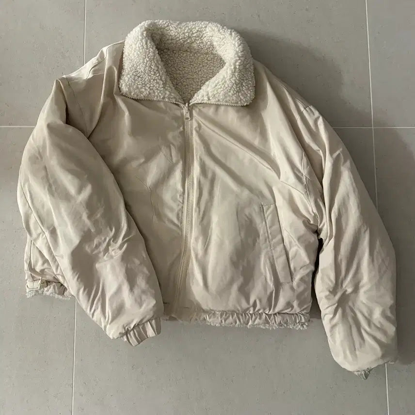 [BUNJANG] Wool Fleece Reversible Crop Padded Jacket / 양털 뽀글이 양면 크롭 패딩(판매완료)