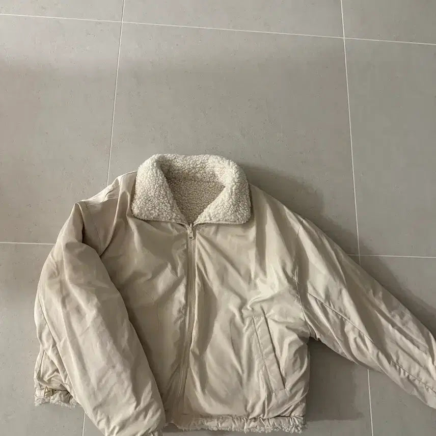 [BUNJANG] Wool Fleece Reversible Crop Padded Jacket / 양털 뽀글이 양면 크롭 패딩(판매완료)