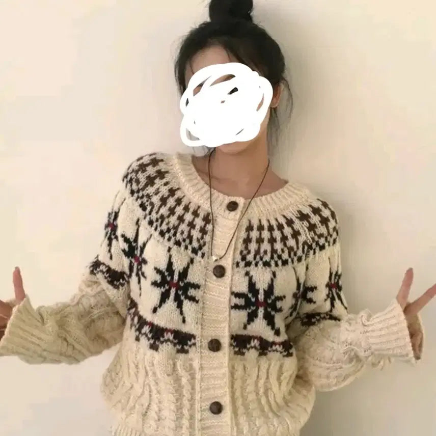 [BUNJANG] Nordic Pattern Cable Knit Cardigan / 노르딕 패턴 꽈배기 가디건