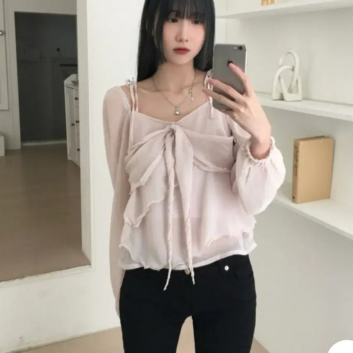 [BUNJANG] Black Chiffon Blouse Square Neck / 블랙 쉬폰 블라우스