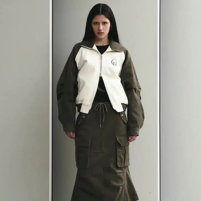 [BUNJANG] HIGHT CLUB Contrast Jacket Khaki / 하이키클럽 콘트라스트 자켓 카키 (투웨이)