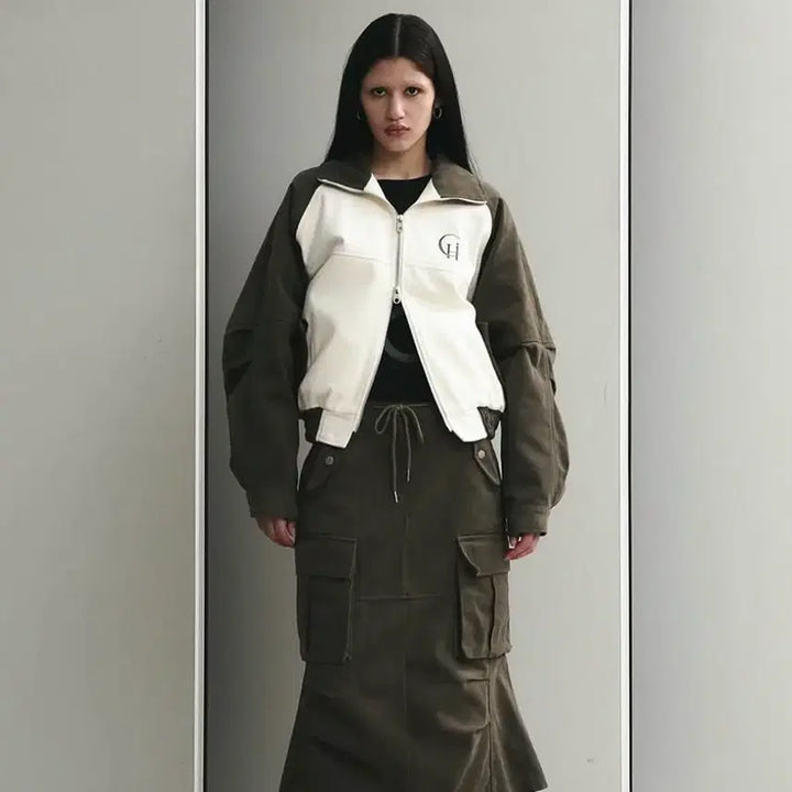 [BUNJANG] HIGHT CLUB Contrast Jacket Khaki / 하이키클럽 콘트라스트 자켓 카키 (투웨이)