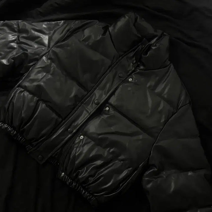[BUNJANG] Leather Crop Padding Jacket / 가죽크롭패딩
