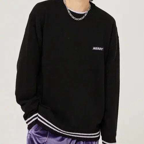 [BUNJANG] NERDY Back Logo Crew Neck Knit Sweater / L ) 널디 백로고 크루넥 니트
