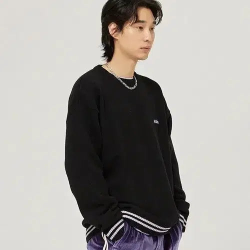 [BUNJANG] NERDY Back Logo Crew Neck Knit Sweater / L ) 널디 백로고 크루넥 니트