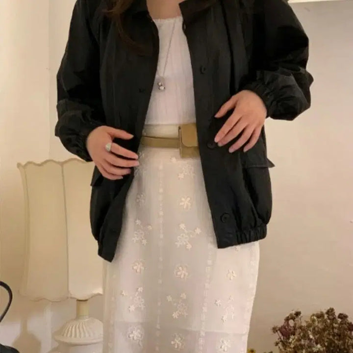 [BUNJANG] Miel Gloss Jumper Oversized Nylon Blouson (Black) / 미엘 글로스 점퍼 오버핏 나일론 블루종 (블랙)