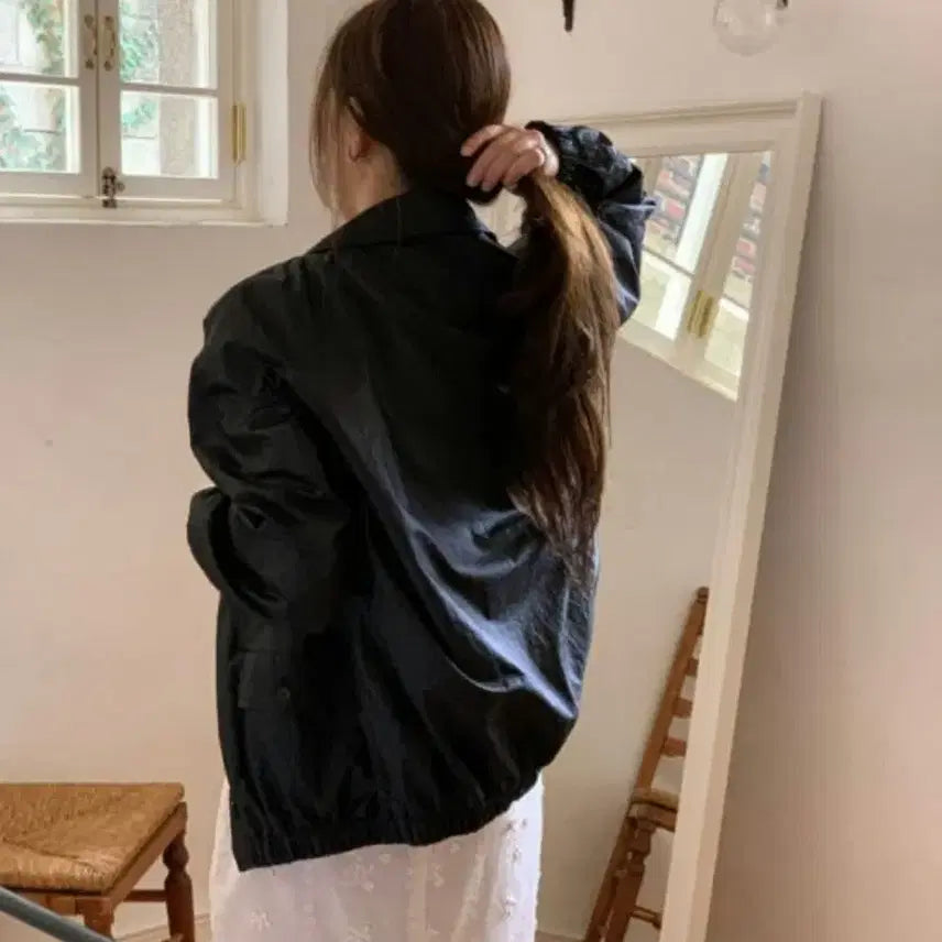 [BUNJANG] Miel Gloss Jumper Oversized Nylon Blouson (Black) / 미엘 글로스 점퍼 오버핏 나일론 블루종 (블랙)