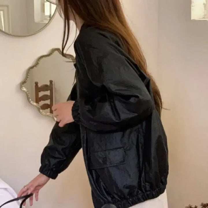 [BUNJANG] Miel Gloss Jumper Oversized Nylon Blouson (Black) / 미엘 글로스 점퍼 오버핏 나일론 블루종 (블랙)