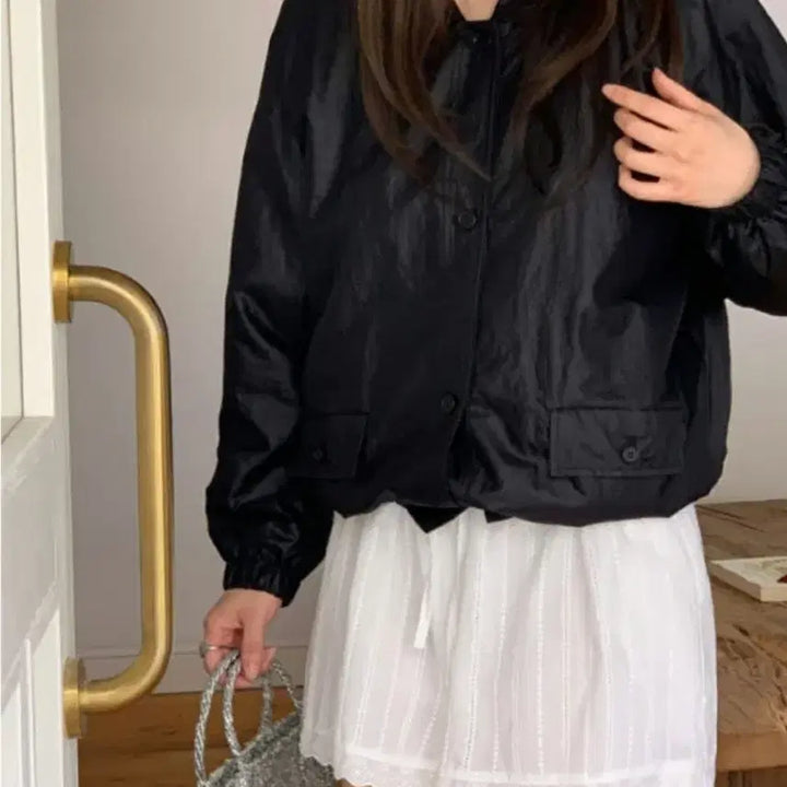 [BUNJANG] Miel Gloss Jumper Oversized Nylon Blouson (Black) / 미엘 글로스 점퍼 오버핏 나일론 블루종 (블랙)