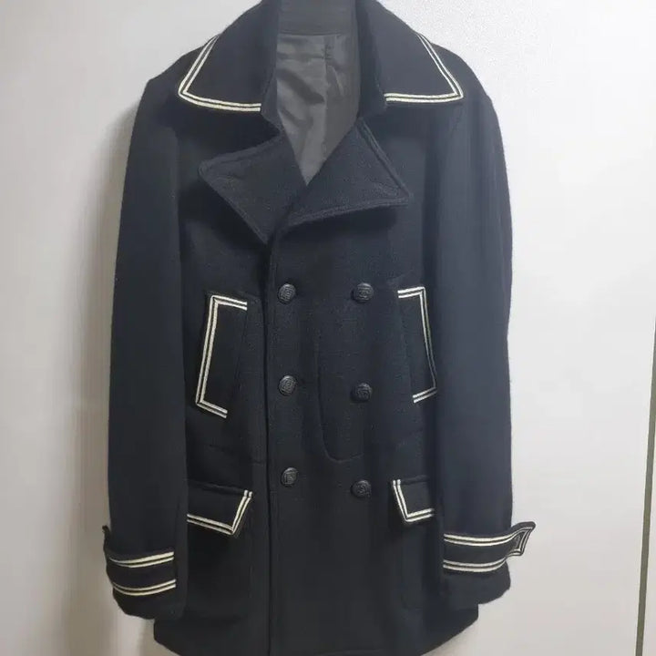 [BUNJANG] Zest Marine Color Block Black Mid-Coat / 마린 배색 블랙 중코트 95사이즈 울혼방