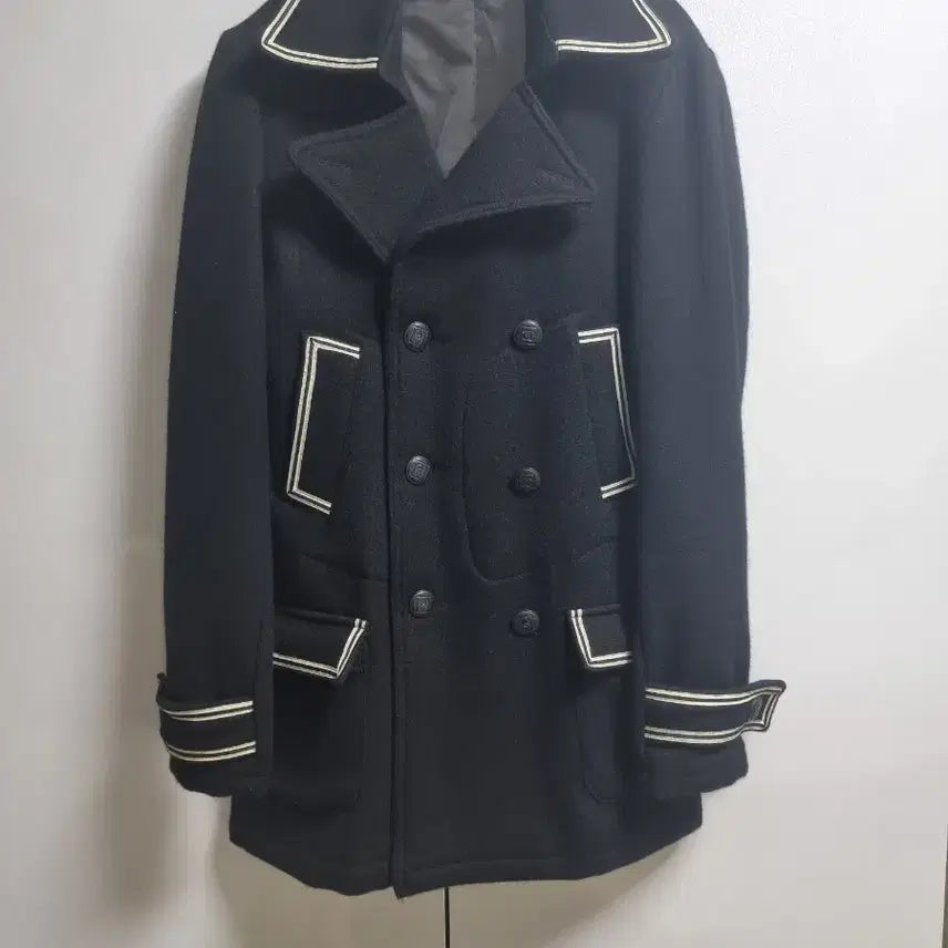 [BUNJANG] Zest Marine Color Block Black Mid-Coat / 마린 배색 블랙 중코트 95사이즈 울혼방