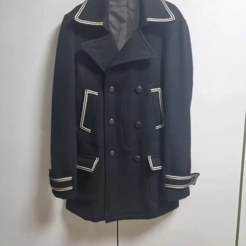 [BUNJANG] Zest Marine Color Block Black Mid-Coat / 마린 배색 블랙 중코트 95사이즈 울혼방