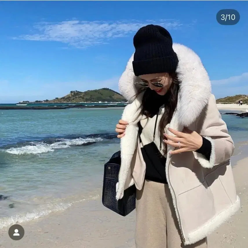 [BUNJANG] Fox Fur Ivory Mushtang Coat / 폭스퍼 무스탕